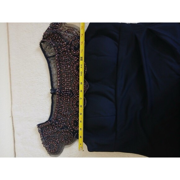 XSCAPE Womens Dress Dark Blue Navy part Riches beaded Zipper‎ Size 14 Cocktail - Picture 16 of 16